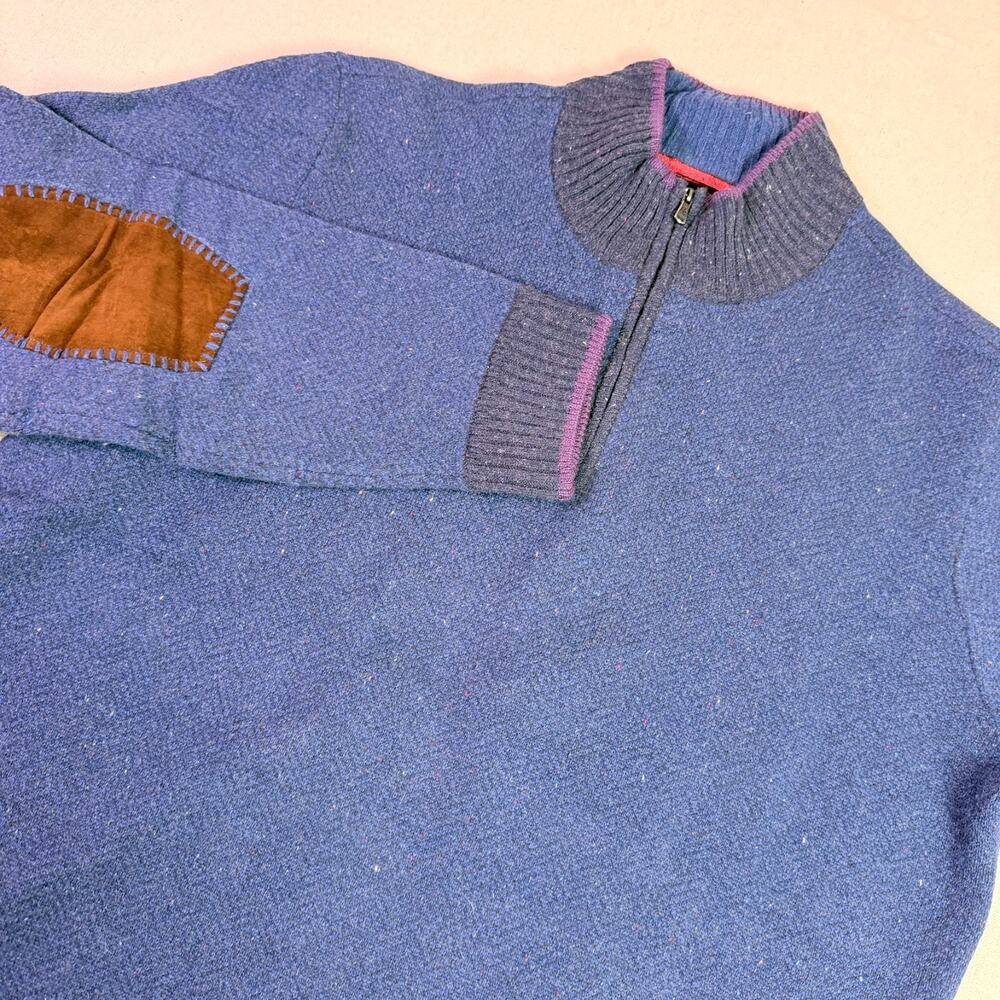 Robert Graham Wool 1/4 Zip Suede Patchwork Elbows Sweater Men's 3XL Blue Fleck